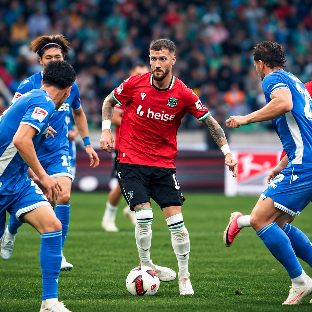 Hannover 96 build an attack against Karlsruher SC at the Heinz von Heiden Arena on 4 September 2026.