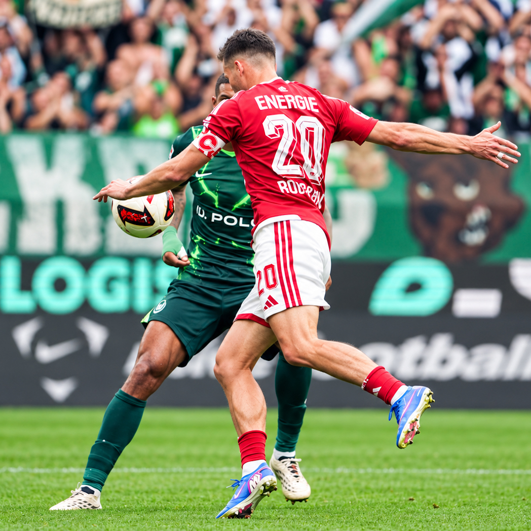 A close midfield duel between VfL Wolfsburg and Energie Cottbus during the 4:4 draw at the Volkswagen Arena.